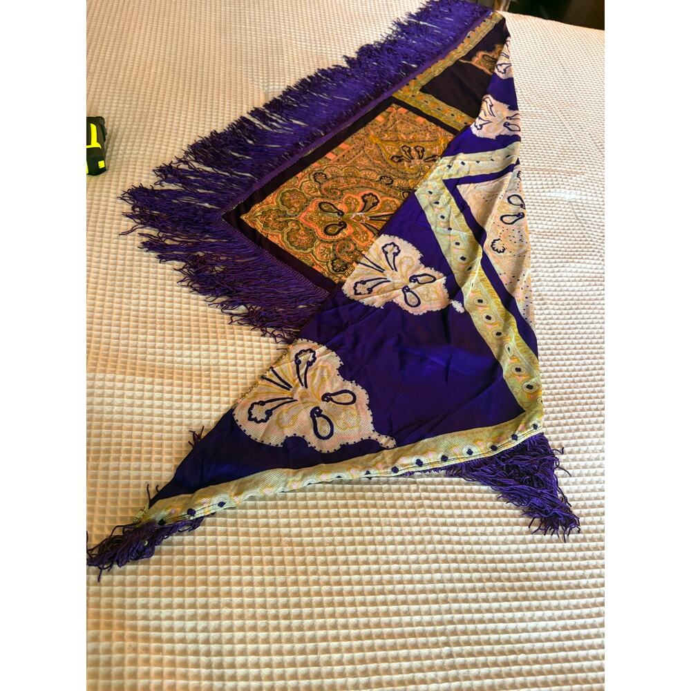 Vintage Purple Paisley Fringe Scarf Shawl 55" Boho Retro Floral - Picture 11 of 11